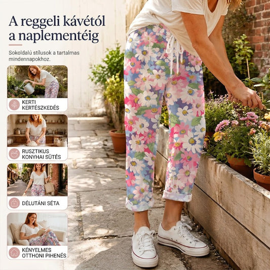 🎉2026-os nyári újdonságok🌸 Virágmintás háromnegyedes nadrág molett nőknek🌿 Laza szabás, lágy esés, bokáig érő hossz!