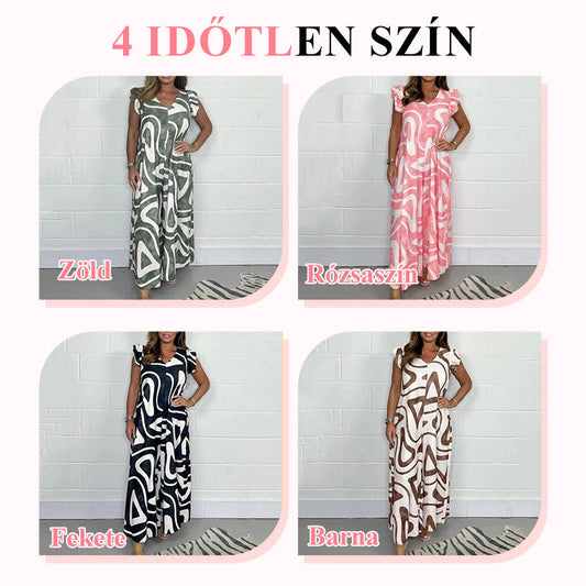 ⏰Az utolsó 50 db🎁Ingyenes gyönyörű nyaklánc🌸 Női V-nyakú mintás overall✨ Széles lábszárú overall 4 színben: kényelem és elegancia egyben!