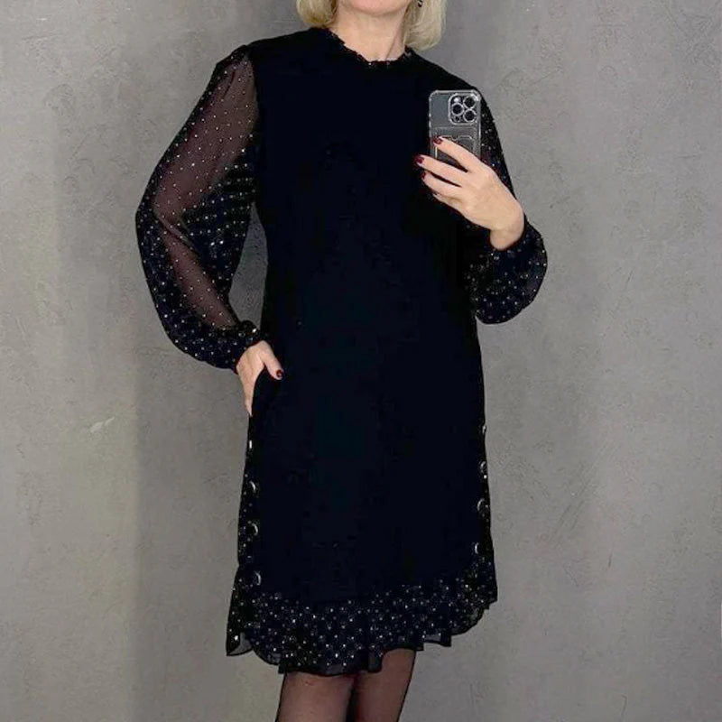 🎁Ingyenes ajándék -📿Gyönyörű nyaklánc💃 Lakos nyakú, strasszokkal díszített női ruha – időtálló elegancia mindenkinek!
