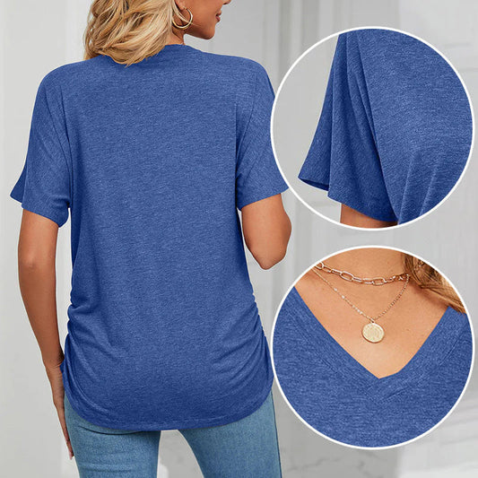 🎁📿Ingyenes nyaklánc【😍 50% kedvezmény korlátozott ideig】☀️ Női bohém V‑nyakú póló – Laza szabás, nőies eleganccia és egész napos kényelem!