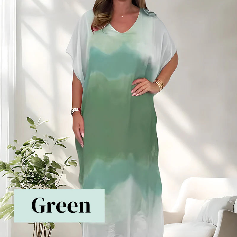 🎁Ingyenes ajándék😜40% árcsökkentés 🌸Álomszerű batikolt sifonruha💃 V-nyakú, laza szabású kaftán: előnyös, lélegző és tökéletes minden alkalomra!
