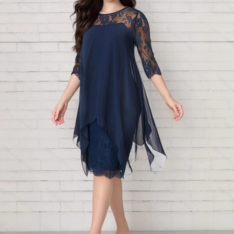 📿Ingyenes rózsa nyaklánc👗🌸 Chiffon csipkeruha – Légáteresztő, laza szabás, finom virágos részletekkel, S–3XL-ig! ✨💃
