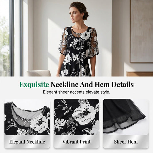 👗🌸 Virágmintás sifonruha – Prémium légáteresztő, átlátszó szövet, S–3XL-ig! ✨💃