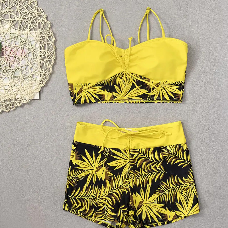 🎁 Ingyenes nyaklánc ajándék🌊 Gyorsan száradó két részes bikini👙 Magas derékú női fürdőruha – Boxer stílusú, élénk nyomattal és strandkényelemmel!