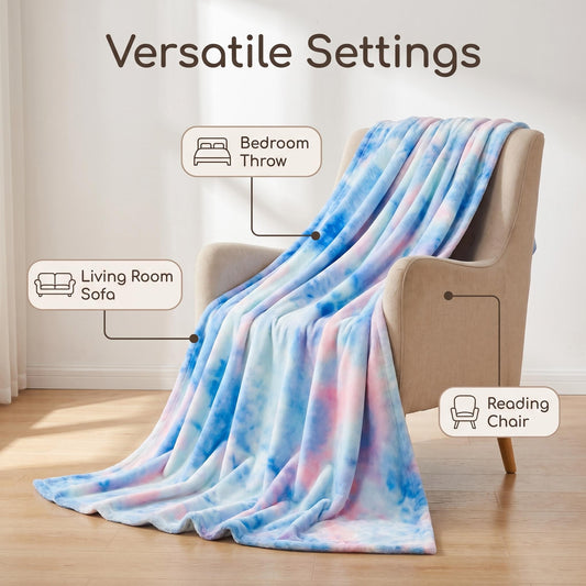 🌈 Élénk tie-dye minta + rendkívül puha plüss szövet🛋️ Minden évszakra alkalmas – Könnyű melegség, mosógépben mosható!