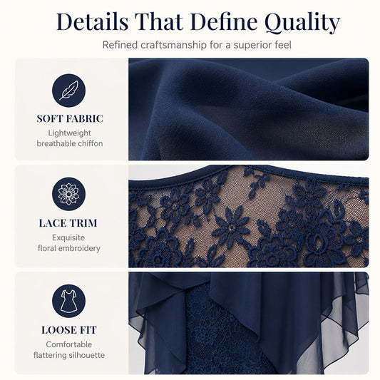 📿Ingyenes rózsa nyaklánc👗🌸 Chiffon csipkeruha – Légáteresztő, laza szabás, finom virágos részletekkel, S–3XL-ig! ✨💃