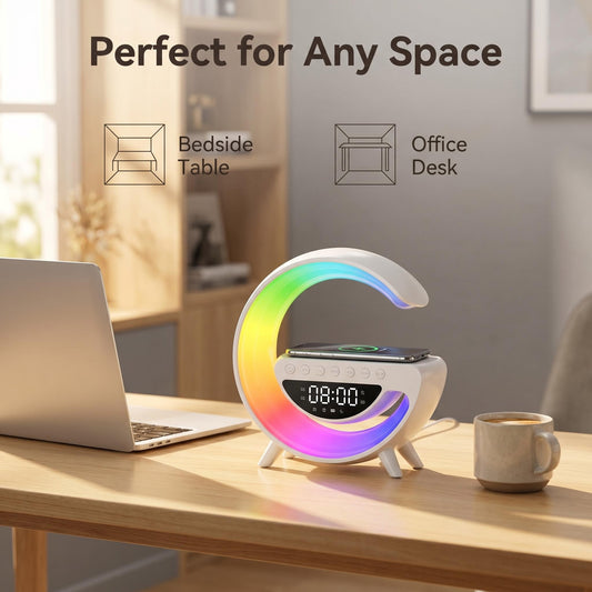 🌙 4 az 1-ben Moonlight okos lámpa🔋Vezeték nélküli töltő + 360°-os RGB fény + Bluetooth hangszóró🎵 13 dinamikus fénymód, zeneszinkron!