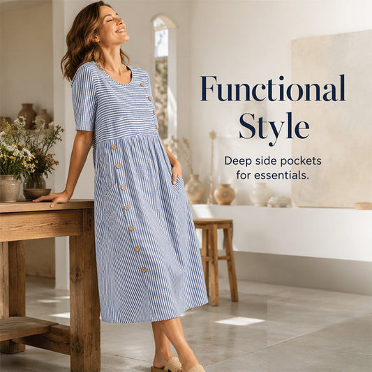 👗Új érkezők 50% kedvezménnyel💥Női, laza szabású, csíkos szabadidőruha🌸 Időtálló design, praktikus oldalzsebekkel, S–4XL-ig! ✨💫
