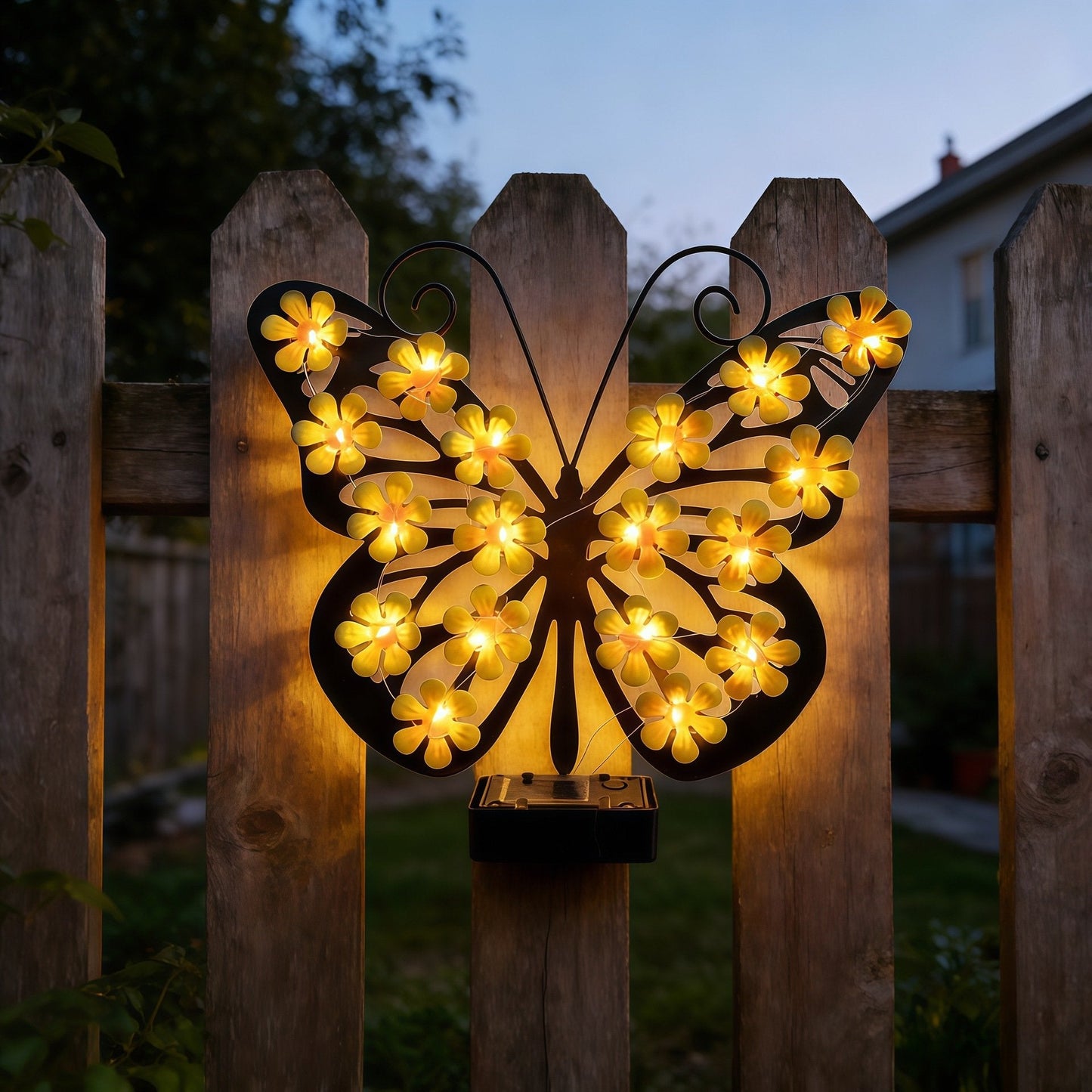 🦋 Napelemes fém pillangós falilámpa – Áttört szárnyak, meleg LED – IP65 vízálló, rozsdamentes, vezeték nélkül🌺