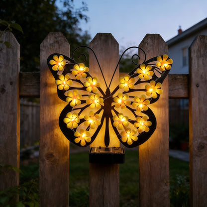 🦋 Napelemes fém pillangós falilámpa – Áttört szárnyak, meleg LED – IP65 vízálló, rozsdamentes, vezeték nélkül🌺