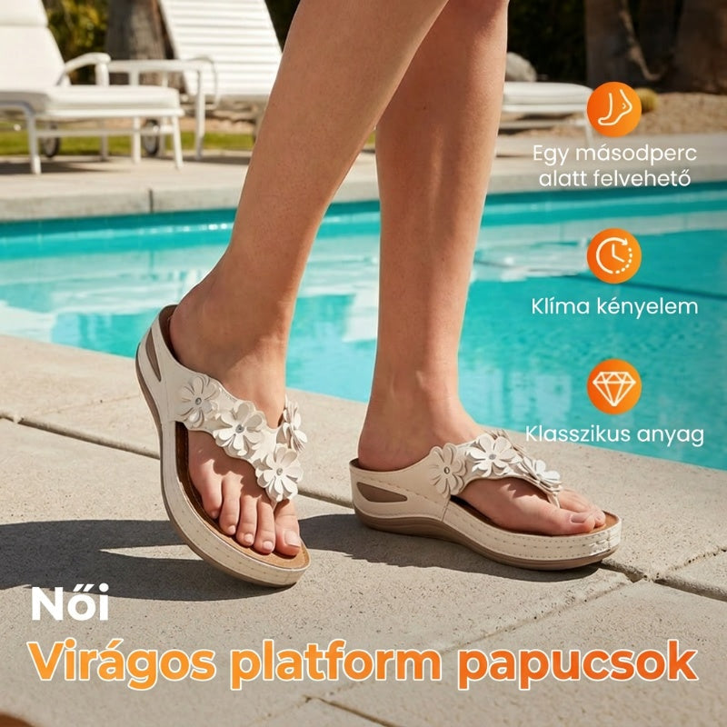 🎉2026-os nyári újdonságok🌸 Női virágos platform papucs – stílus és kényelem egyben！