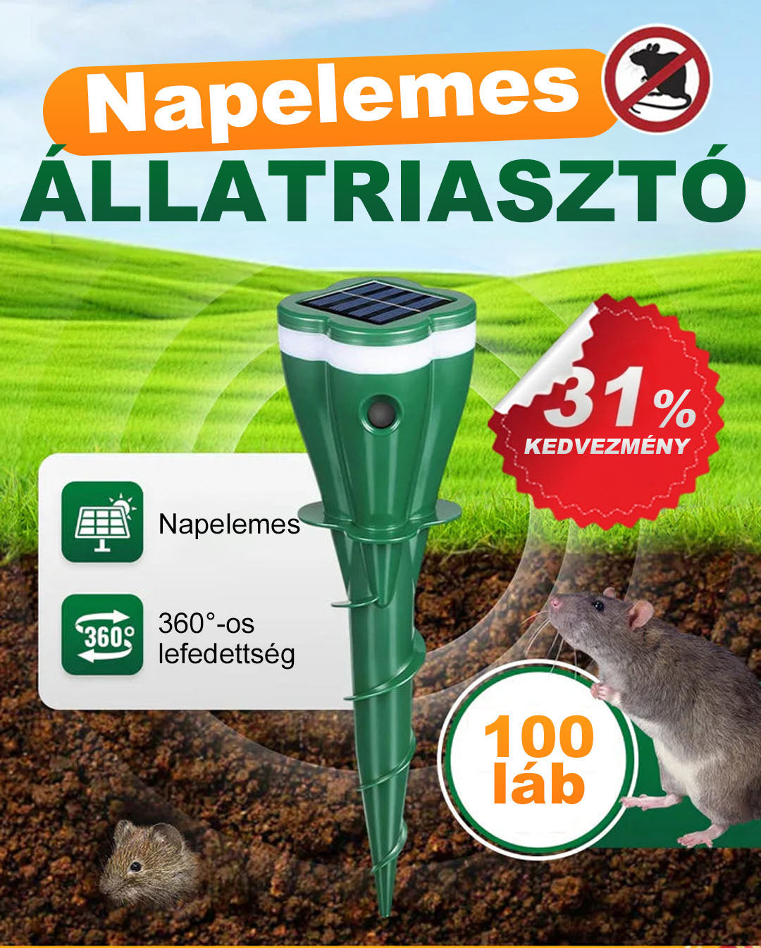 🎁1+1 INGYEN (2 db) 🐹 Napenergiás vakondriasztó🌱 Csendes elektronikus riasztó – Védje meg kertjét a földalatti kártevőktől!