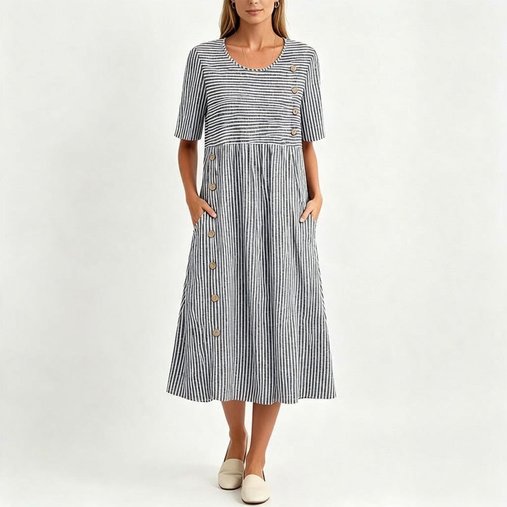 👗Új érkezők 50% kedvezménnyel💥Női, laza szabású, csíkos szabadidőruha🌸 Időtálló design, praktikus oldalzsebekkel, S–4XL-ig! ✨💫