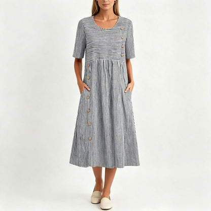 👗Új érkezők 50% kedvezménnyel💥Női, laza szabású, csíkos szabadidőruha🌸 Időtálló design, praktikus oldalzsebekkel, S–4XL-ig! ✨💫