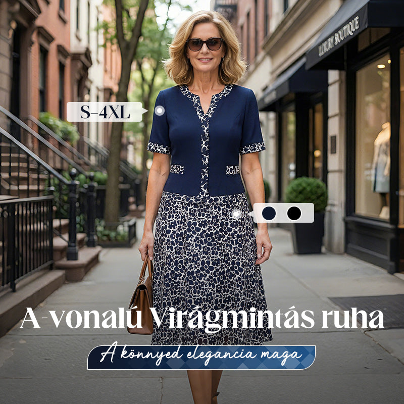 💥50% árcsökkentés📿Ingyenes gyönyörű nyaklánc🧥💼 Divatos, két részesnek tűnő egyberuha🌸✨ A-vonalú virágmintás ruha – a könnyed elegancia maga, minden testalkatra!