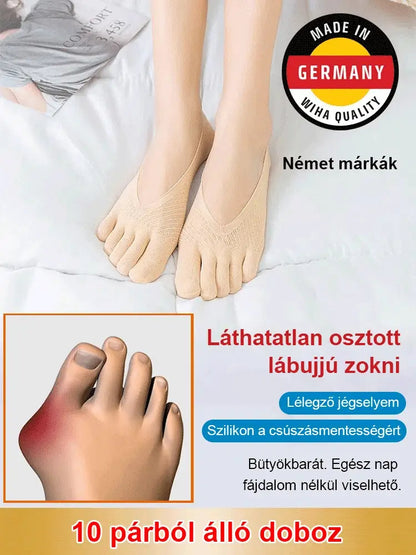 🔥🔥8 pár+2 pár ingyenes🌸💨 Láthatatlan, légáteresztő zokni🧦✨ Német minőségű bársony ötujjú zokni: 24 órás fájdalommentes lábajánlat!