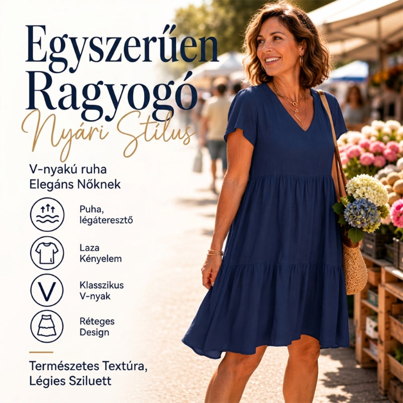 📿Ingyenes nyaklánc👗🌸 V-nyakú réteges ruha – Puha, légáteresztő, laza szabás, 6 színben, S–3XL-ig! ✨💃