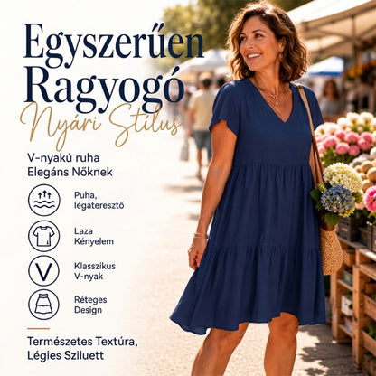 📿Ingyenes nyaklánc👗🌸 V-nyakú réteges ruha – Puha, légáteresztő, laza szabás, 6 színben, S–3XL-ig! ✨💃