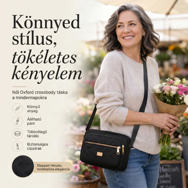 👜 2026-os új, több rekeszes válltáska🌸💫 Steppelt hímzésű válltáska – Tartós Oxford szövet, biztonságos cipzárak, mindennapi elegancia! 🛍️🌟