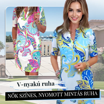 📿Ingyenes ajándék🎁 Új termékek 50% kedvezménnyel🌸 Élénk mintás nyári ruha👗 V-nyakú, laza szabású ruha - kényelem és stílus minden nap!