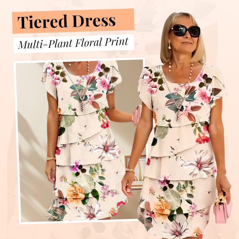 📿Ingyenes rózsa nyaklánc👗🌸 Réteges, magas derekú rövid ujjú ruha – Prémium kevert anyag, lélegző, gyűrődésálló, S–5XL-ig! ✨💃