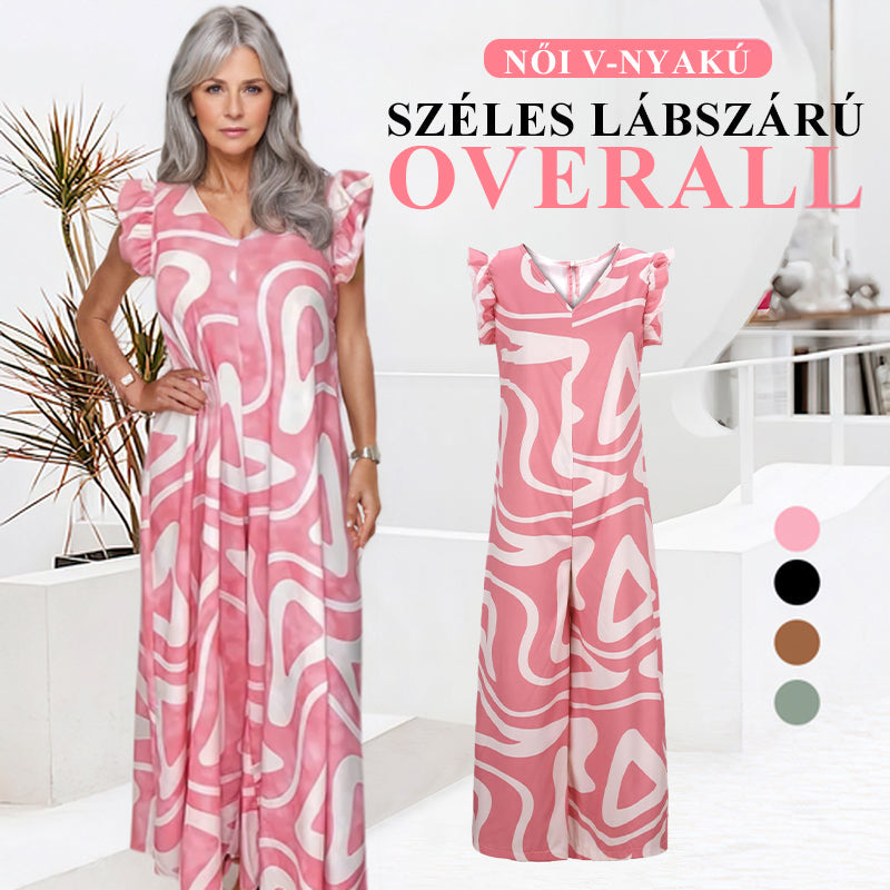 ⏰Az utolsó 50 db🎁Ingyenes gyönyörű nyaklánc🌸 Női V-nyakú mintás overall✨ Széles lábszárú overall 4 színben: kényelem és elegancia egyben!