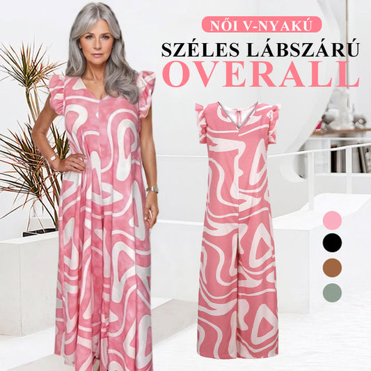 ⏰Az utolsó 50 db🎁Ingyenes gyönyörű nyaklánc🌸 Női V-nyakú mintás overall✨ Széles lábszárú overall 4 színben: kényelem és elegancia egyben!