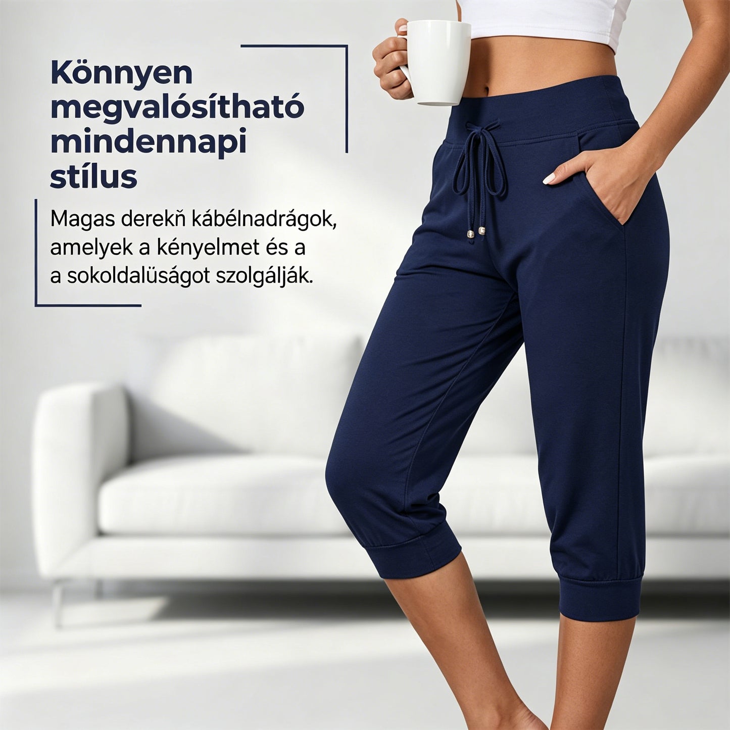 🥇👍Kiváló minőség, sok pozitív értékelés🩳Állítható húzózsinóros capri melegítőnadrág✨Mandzsettás háromnegyedes jogger nadrág – Puha poliészter anyag pihenéshez és edzéshez!