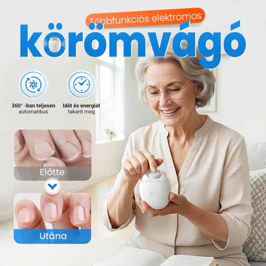 🔥🎁2+2 ingyenes😜50% árcsökkentés💅 Automatikus körömreszelő LED fénnyel🔋 Újratölthető elektromos körömápoló – Csendes, 360° sima reszelés gyerekeknek is!
