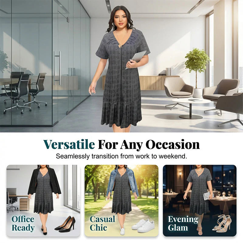 😍2026 tavaszi újdonságok💥50% árcsökkentés 👗 Plus Size lélegző ruha✨ Állítható V-kivágásos ruha – Plisszírozott ruflesz alj, nőies és sokoldalú!