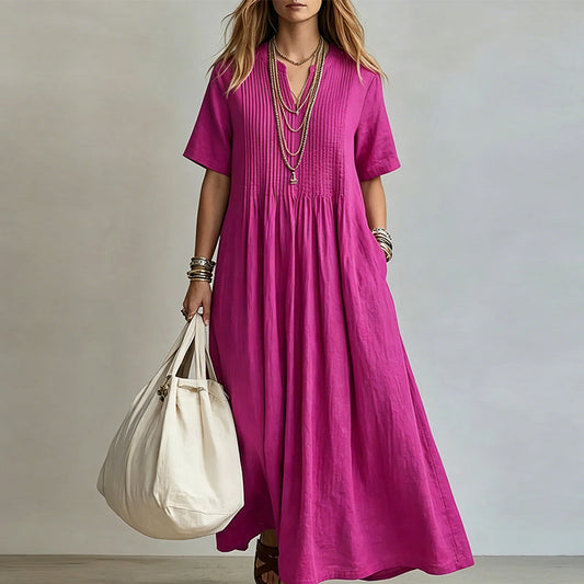 👗 Elegáns V-nyakkivágás + laza bő szabás🌸 Könnyű, puha textúra – Hűvös és kényelmes egész nap！