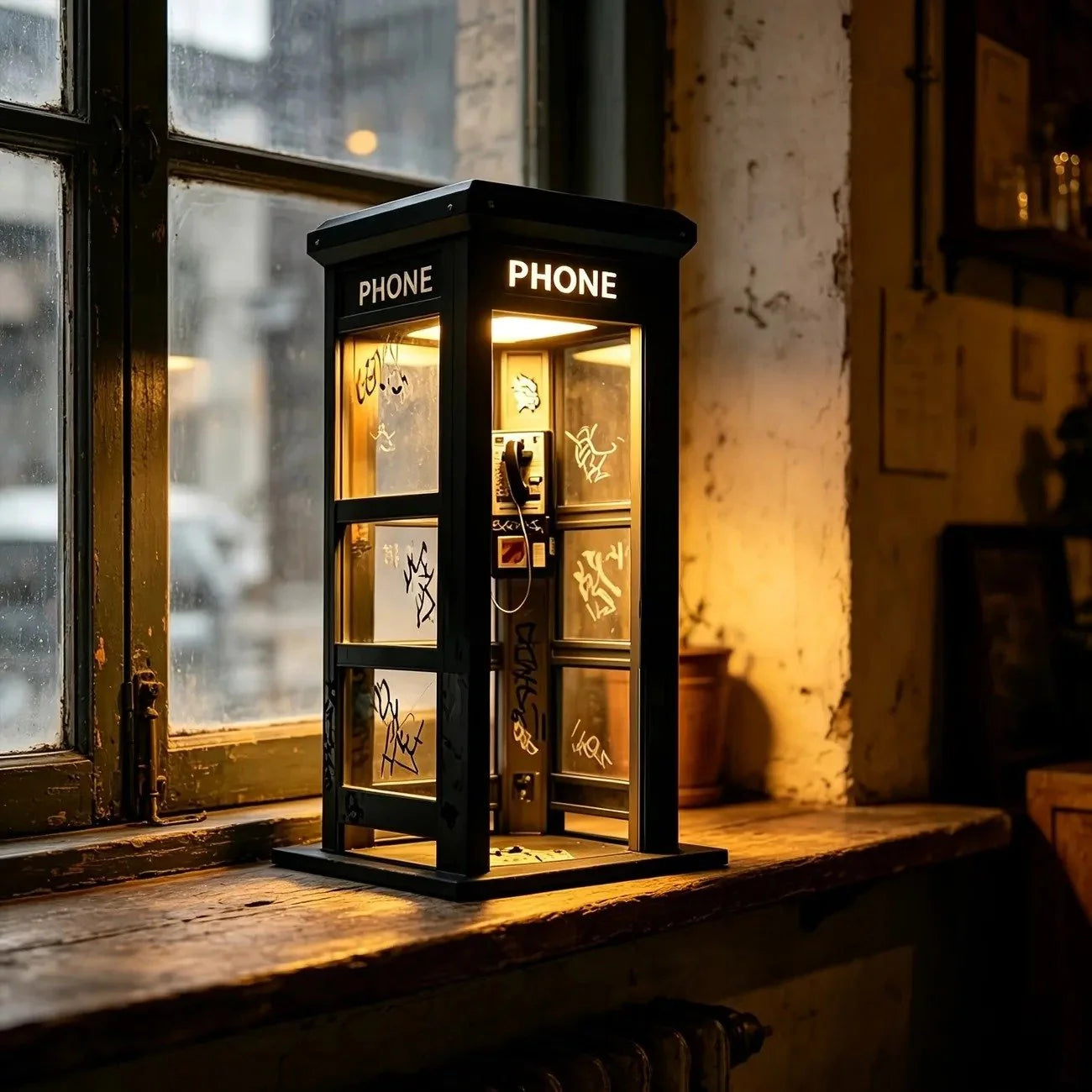 🔥🔝 Legnépszerűbb termékek📞 Urban Noir telefonfülke lámpa – Retro elegancia kortárs utcai művészettel🎁🌆