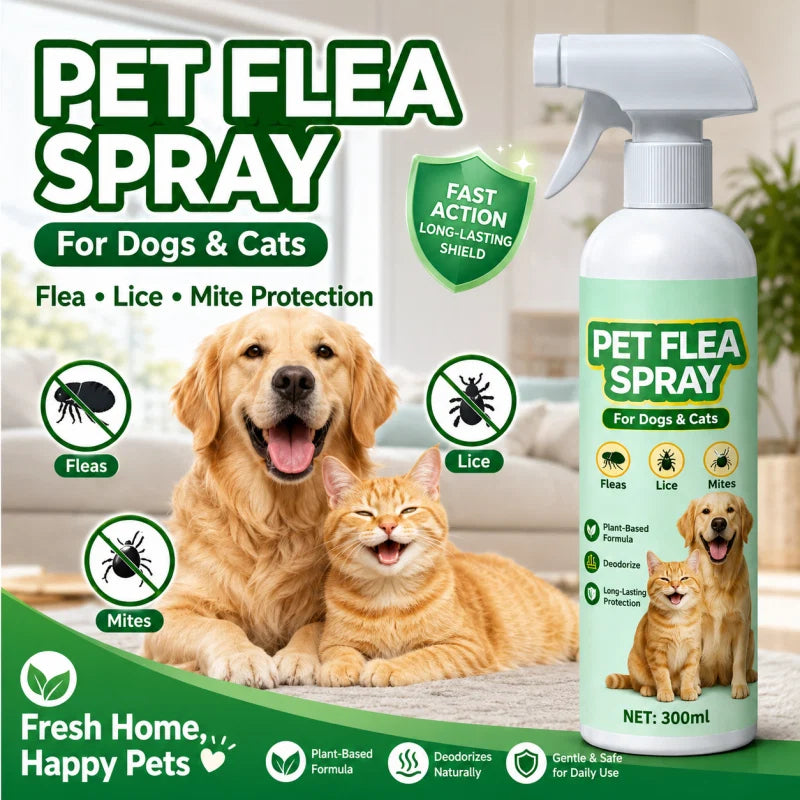 🐕🌿 3 az 1-ben bolha- és atkairtó spray – Növényi összetétel, hosszú távú védelem, 300 ml! 🐱✨