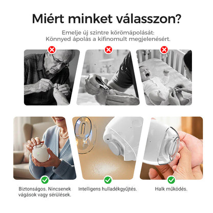 🔥🎁2+2 ingyenes😜50% árcsökkentés💅 Automatikus körömreszelő LED fénnyel🔋 Újratölthető elektromos körömápoló – Csendes, 360° sima reszelés gyerekeknek is!