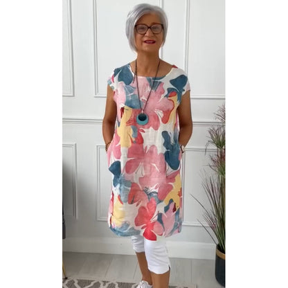 📿Ingyenes rózsa nyaklánc👗🦋 Pillangó nyomtatású laza térdig érő ruha – Élethű digitális nyomtatás, körös nyak, S–3XL-ig! ✨💃