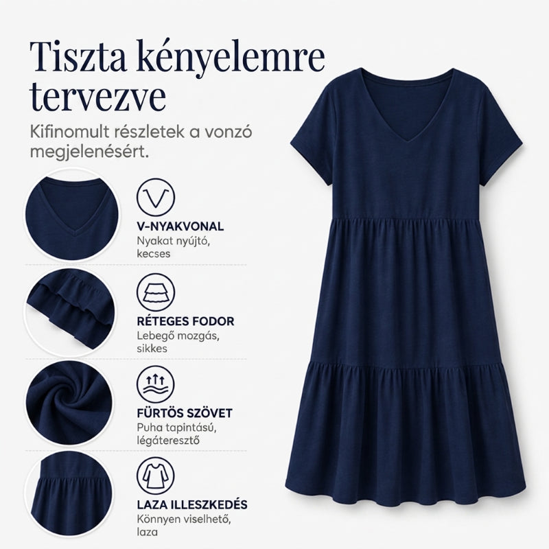 📿Ingyenes nyaklánc👗🌸 V-nyakú réteges ruha – Puha, légáteresztő, laza szabás, 6 színben, S–3XL-ig! ✨💃
