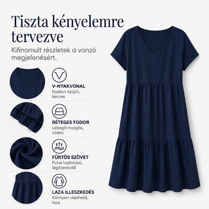 📿Ingyenes nyaklánc👗🌸 V-nyakú réteges ruha – Puha, légáteresztő, laza szabás, 6 színben, S–3XL-ig! ✨💃