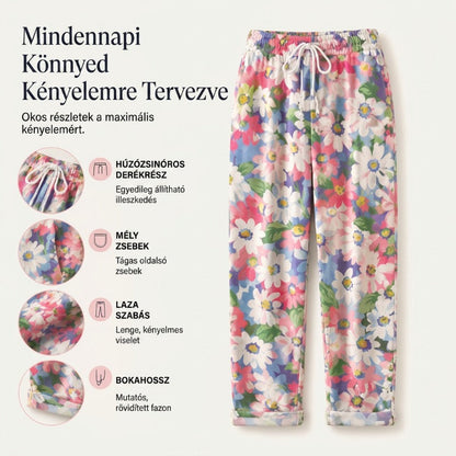 🎉2026-os nyári újdonságok🌸 Virágmintás háromnegyedes nadrág molett nőknek🌿 Laza szabás, lágy esés, bokáig érő hossz!
