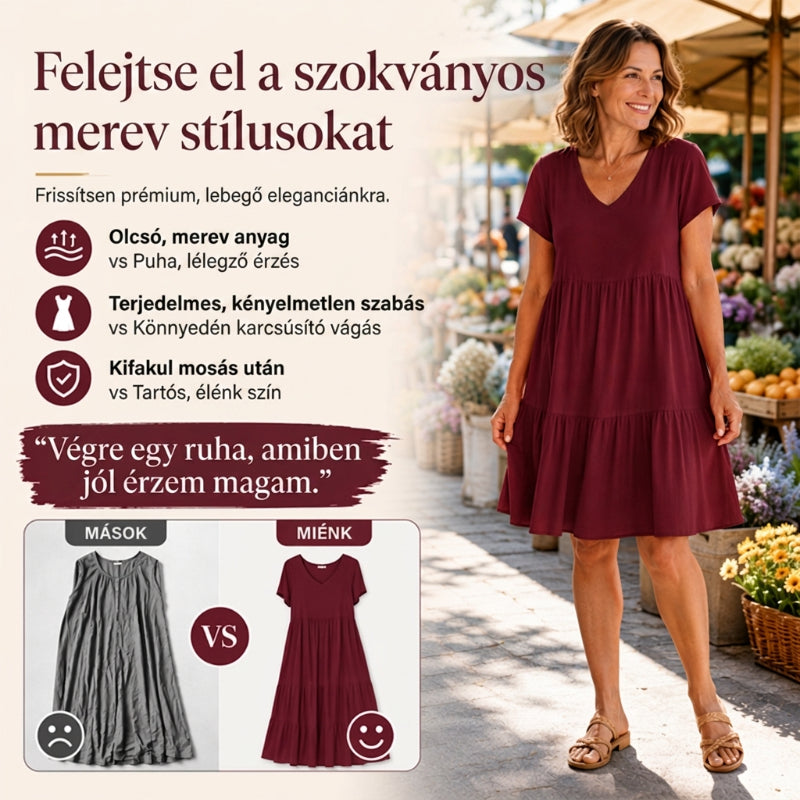 📿Ingyenes nyaklánc👗🌸 V-nyakú réteges ruha – Puha, légáteresztő, laza szabás, 6 színben, S–3XL-ig! ✨💃