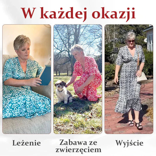 💥50% árcsökkentés📿Ingyenes gyönyörű nyaklánc☀️💃V nyak virágos nyaralás tengerparti ruha laza sokoldalú hosszú szoknya！