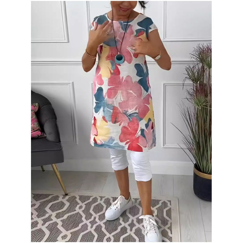 📿Ingyenes rózsa nyaklánc👗🦋 Pillangó nyomtatású laza térdig érő ruha – Élethű digitális nyomtatás, körös nyak, S–3XL-ig! ✨💃