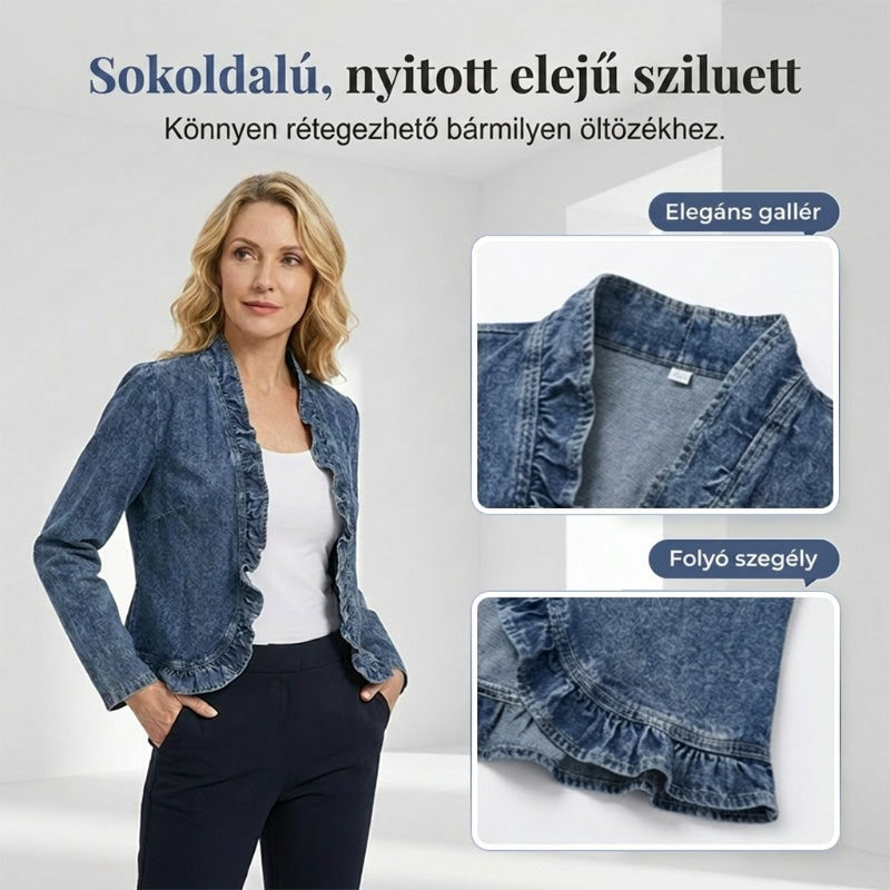 🎉45% árcsökkentés😍2026 tavaszi újdonságok👖 Női fodros szegélyű farmerdzseki – klasszikus és nőies!