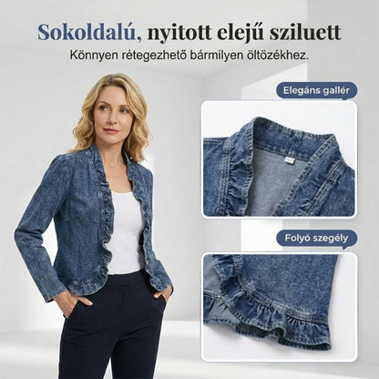 🎉45% árcsökkentés😍2026 tavaszi újdonságok👖 Női fodros szegélyű farmerdzseki – klasszikus és nőies!
