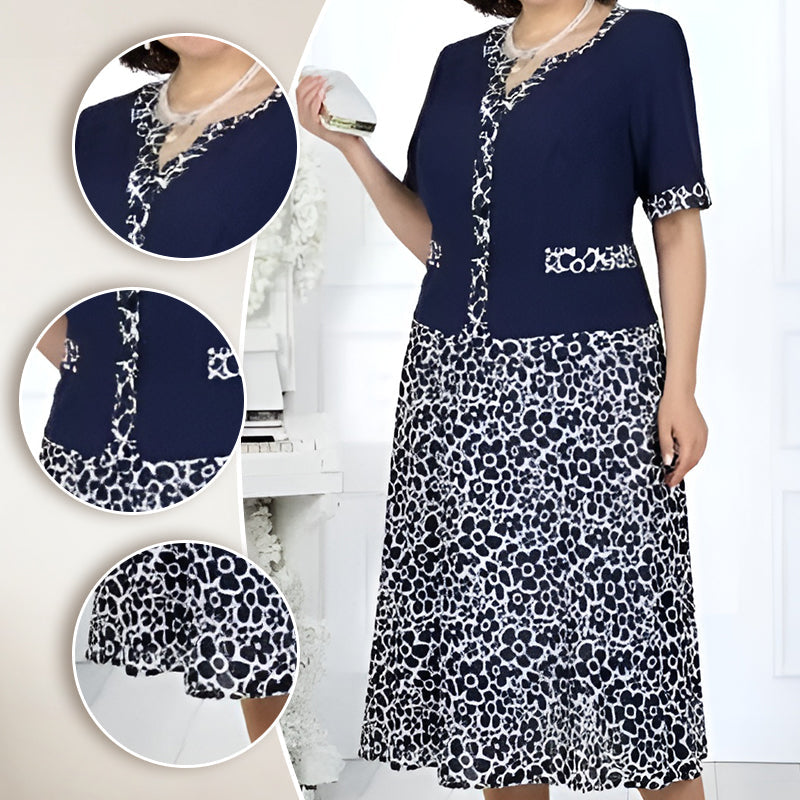 💥50% árcsökkentés📿Ingyenes gyönyörű nyaklánc🧥💼 Divatos, két részesnek tűnő egyberuha🌸✨ A-vonalú virágmintás ruha – a könnyed elegancia maga, minden testalkatra!