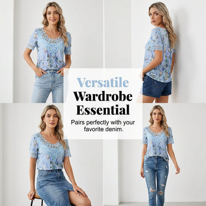 👚🌸 Elegáns csipkevirágos blúz – Kivágott nyakkivágással, könnyű és légáteresztő, 13 színben! ✨💫
