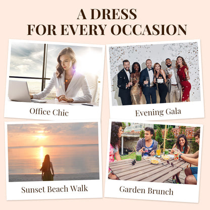 📿Ingyenes rózsa nyaklánc👗🌸 Réteges, magas derekú rövid ujjú ruha – Prémium kevert anyag, lélegző, gyűrődésálló, S–5XL-ig! ✨💃