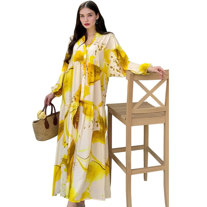 🎁Ingyenes ajándék🌸 Virágmintás maxi ruha✨ V-nyakú rétegelt ruha – Strandról estélyi eseményeken is tökéletes!