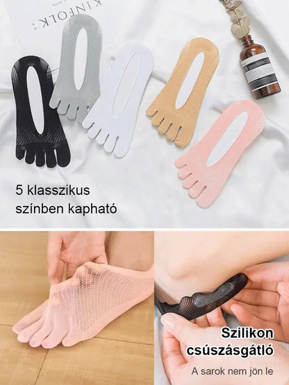 🔥🔥8 pár+2 pár ingyenes🌸💨 Láthatatlan, légáteresztő zokni🧦✨ Német minőségű bársony ötujjú zokni: 24 órás fájdalommentes lábajánlat!