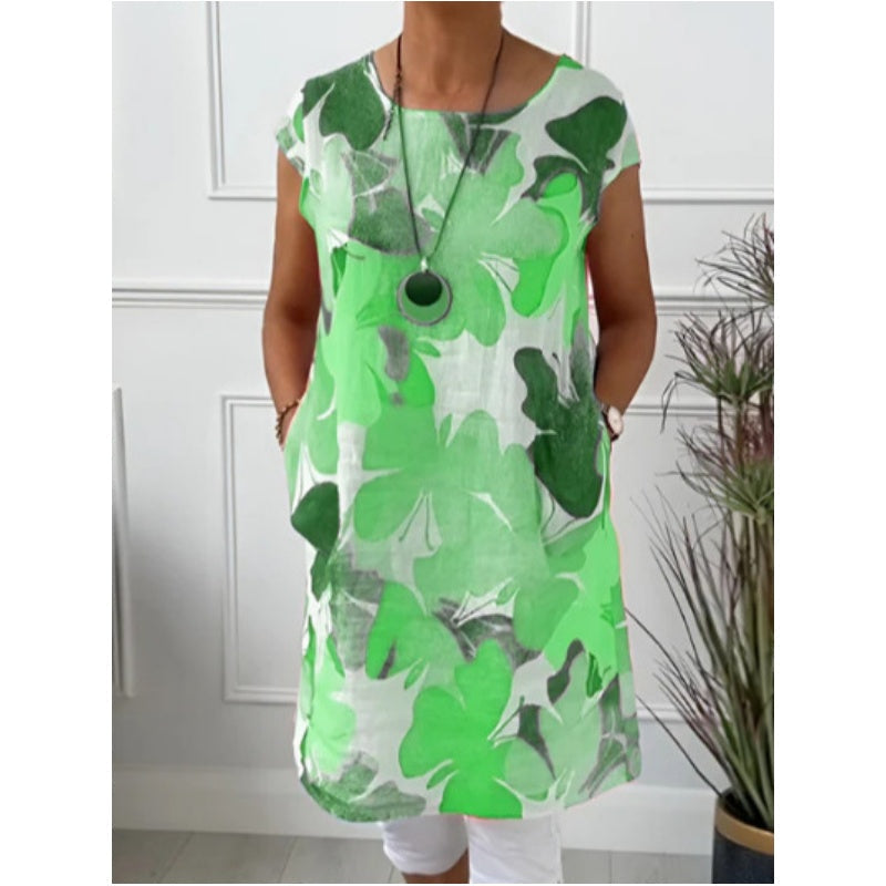 📿Ingyenes rózsa nyaklánc👗🦋 Pillangó nyomtatású laza térdig érő ruha – Élethű digitális nyomtatás, körös nyak, S–3XL-ig! ✨💃