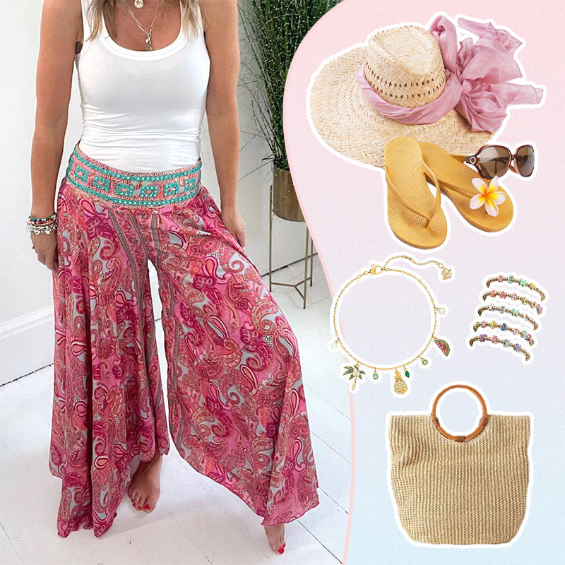 💥🎉50% árcsökkentés🌺✨ Etno stílusú szövött nadrág – gardróbod új kedvence!👖💐 Kényelmes, rugalmas derékpántos nadrág – nyári napokra és kirándulásokhoz!